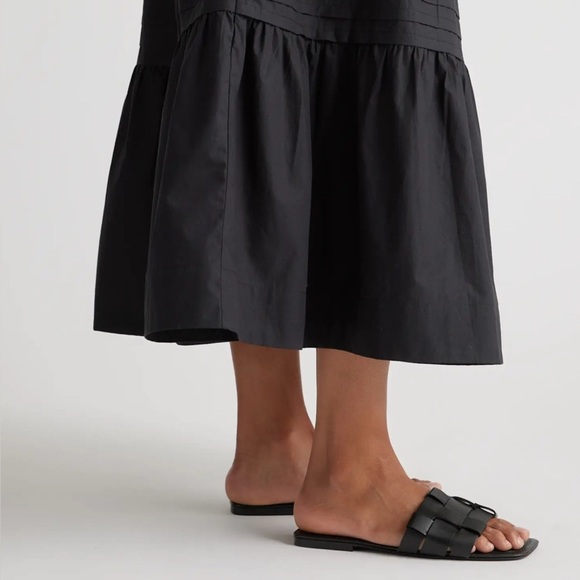 Quince sz S Black A-Line Skirt 100% organic cotton poplin tiered maxi new cond - Picture 8 of 11